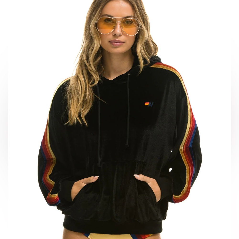 Aviator Nation 5 Stripe Rainbow Relaxed Pullover Hoodie sz XS
